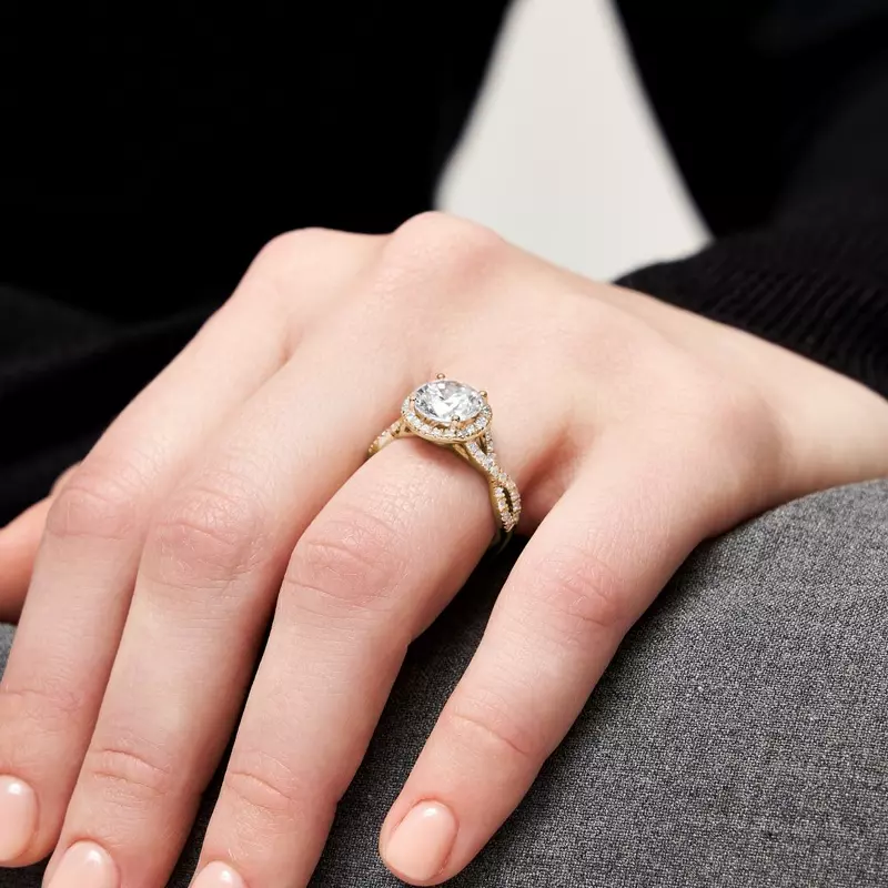 14K Yellow Gold Zoey Twist Style Halo Engagement Ring