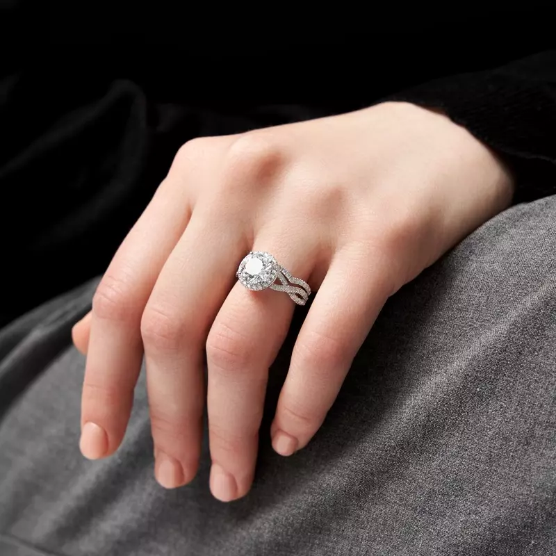 Platinum Zoey Twist Style Halo Engagement Ring