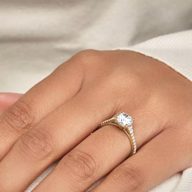 14K Yellow Gold Camila Split Pave Cathedral Engagement Ring