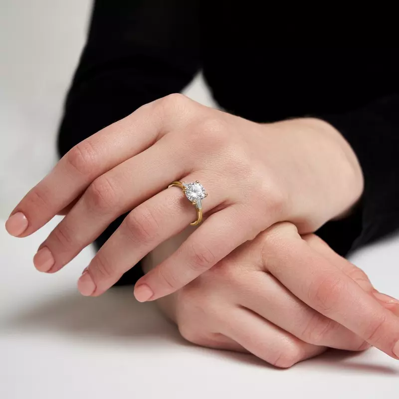 14K Yellow Gold Dana Tapered Baguette Three-Stone Engagement Ring