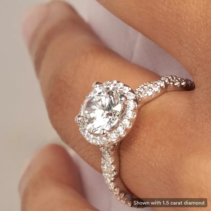 14K White Gold Elsa Halo with Twisted Pavé Band Engagement Ring