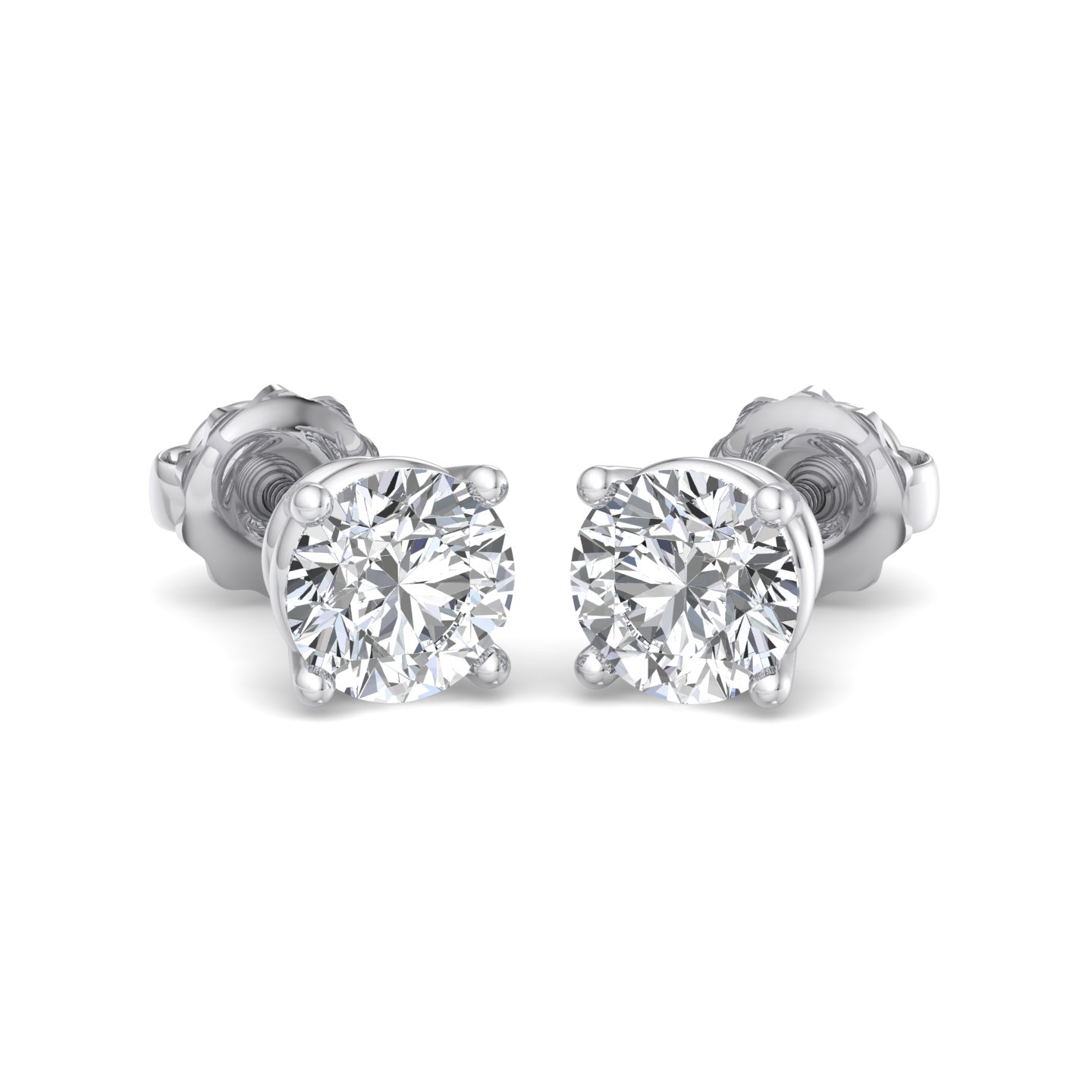 Four Prong Screw Back Earrings 18K White Gold