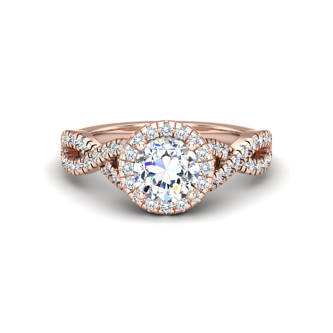 Zoey Twist Style Halo Engagement Ring - 14K Rose Gold