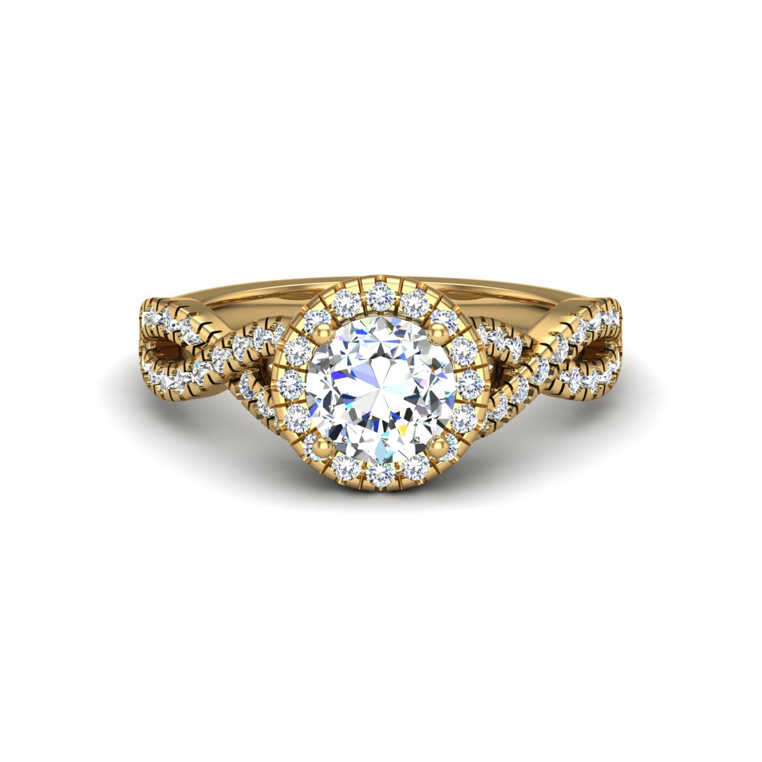 Zoey Twist Style Halo Engagement Ring - 14K Yellow Gold