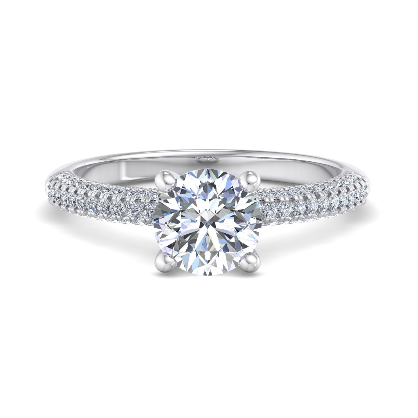 Kira Triple Pave Engagement ring with hidden halo - 14K White Gold