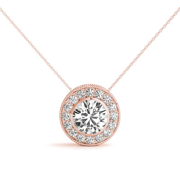 Armelle Halo Necklace Pendant - 14K Rose Gold (Setting Price)