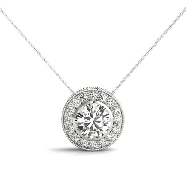Armelle Halo Necklace Pendant - 14K White Gold (Setting Price)
