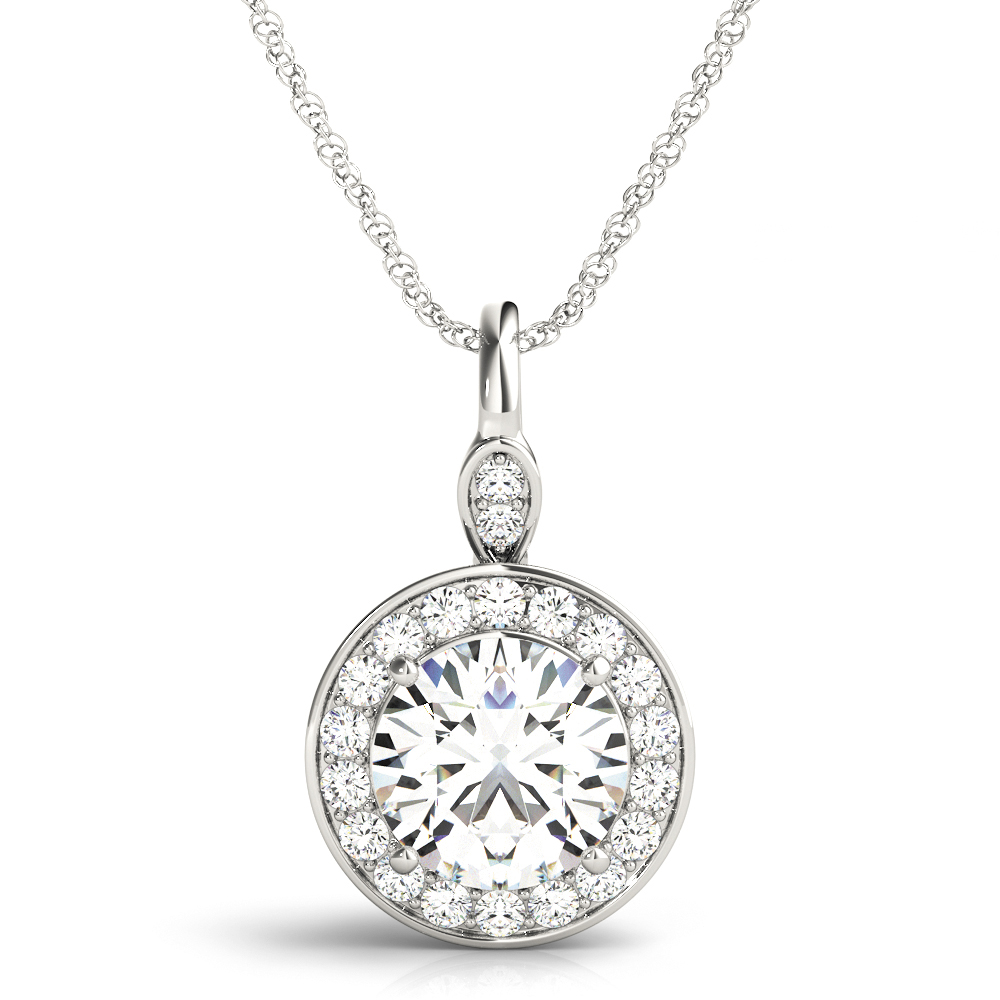 Adley Halo Necklace Pendant - 18K White Gold (Setting Price)