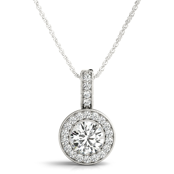 Alisa Halo Necklace Pendant - 14K White Gold (Setting Price)