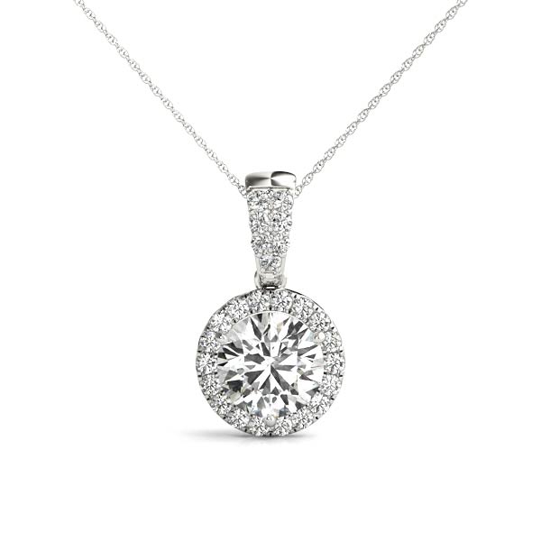 Addilyn Halo Necklace Pendant - 14K White Gold (Setting Price)