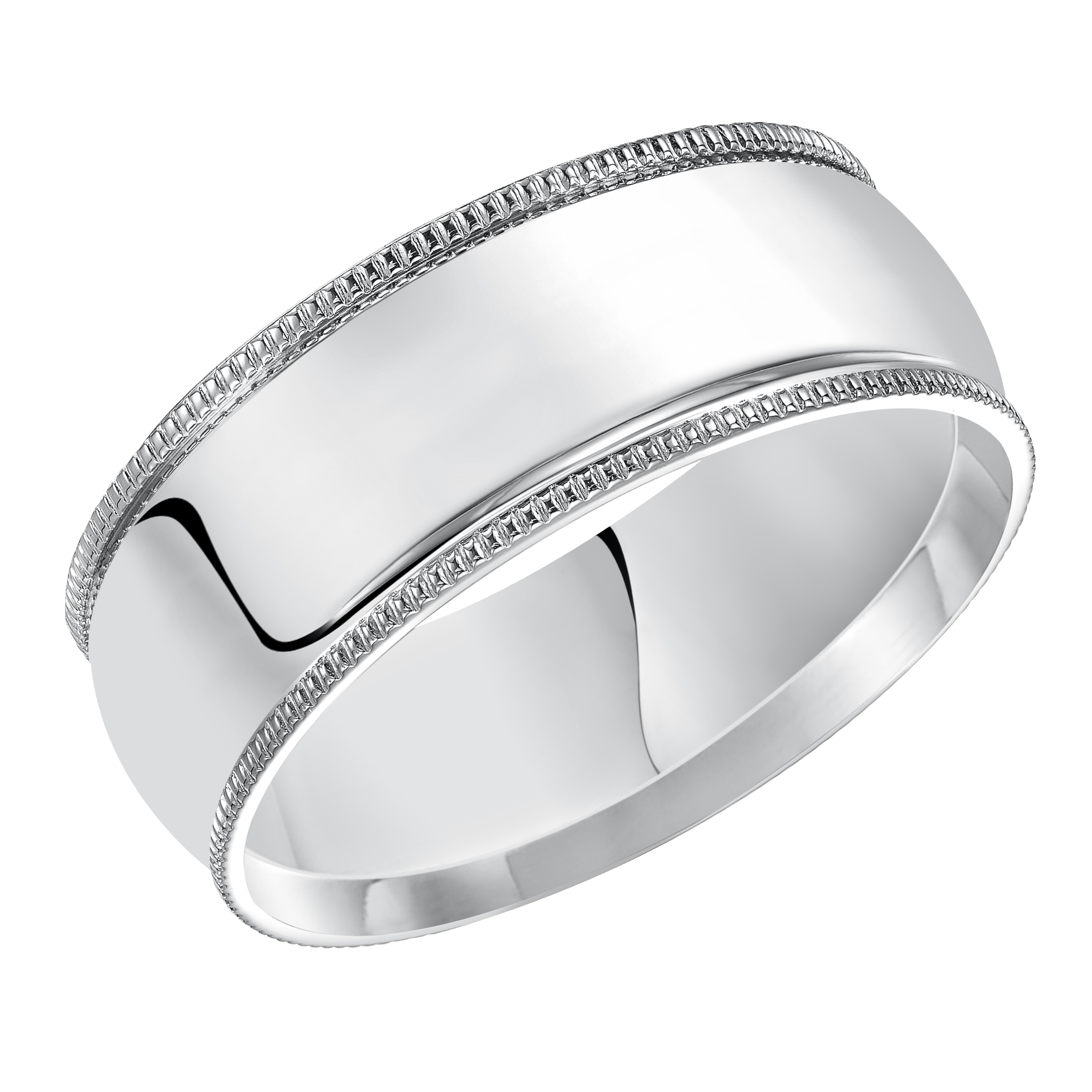 Milgrain Low Dome Comfort Fit Polished Band (8mm) - Platinum