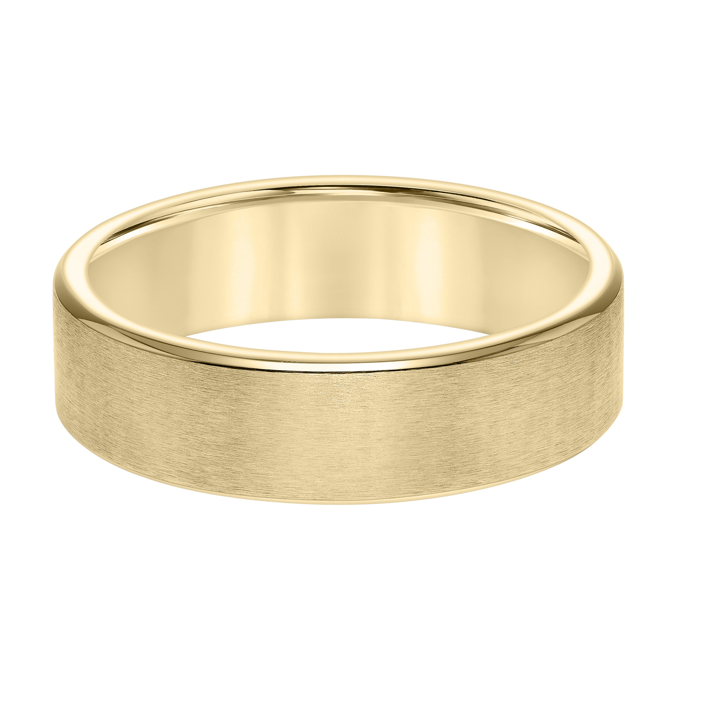 ゴールド ミディアムリング Brushed Finish And Polished Edge Band (6mm) - 14K Yellow Gold