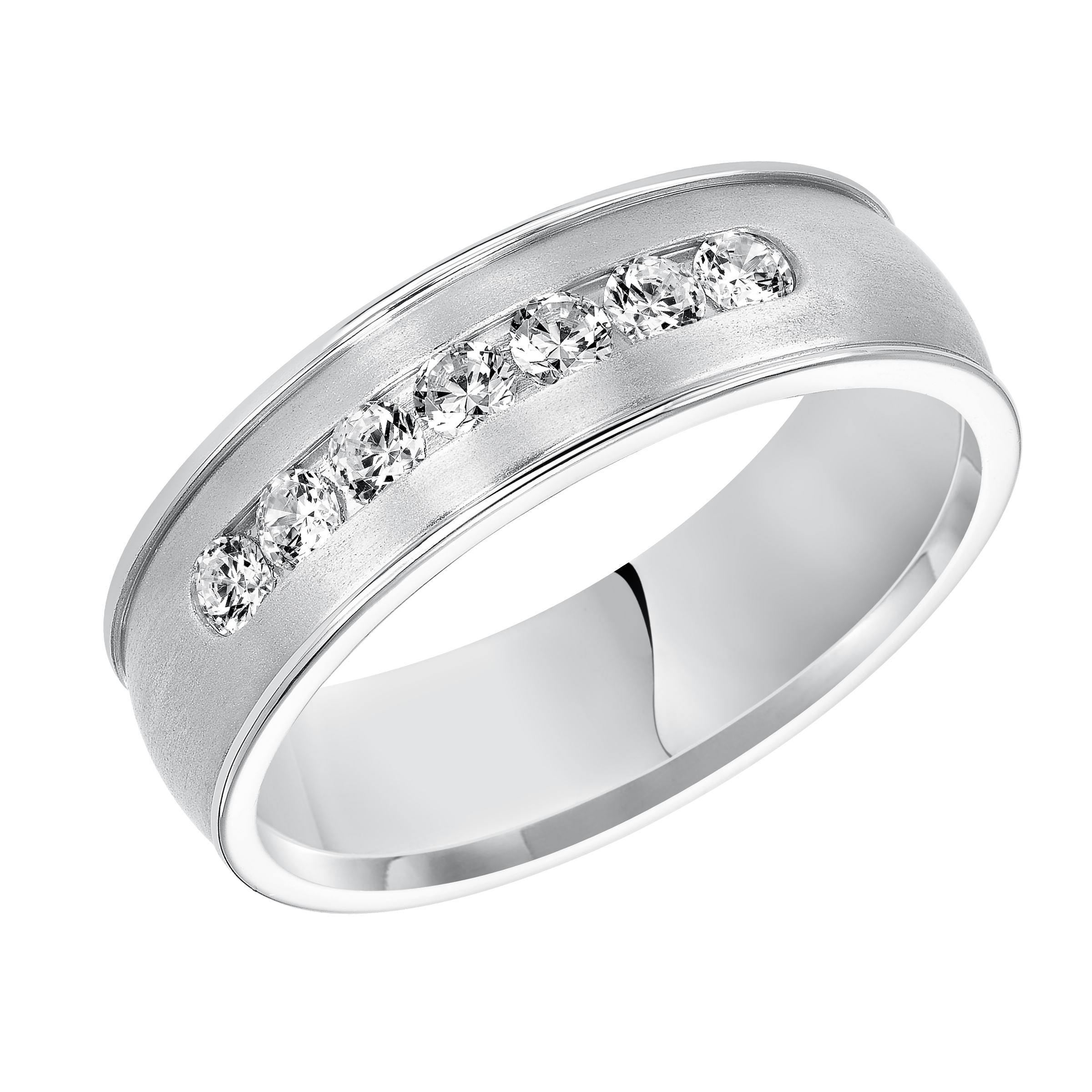 Men's 14kt White Gold 7 Stone Diamond Channel Set Wedding Band