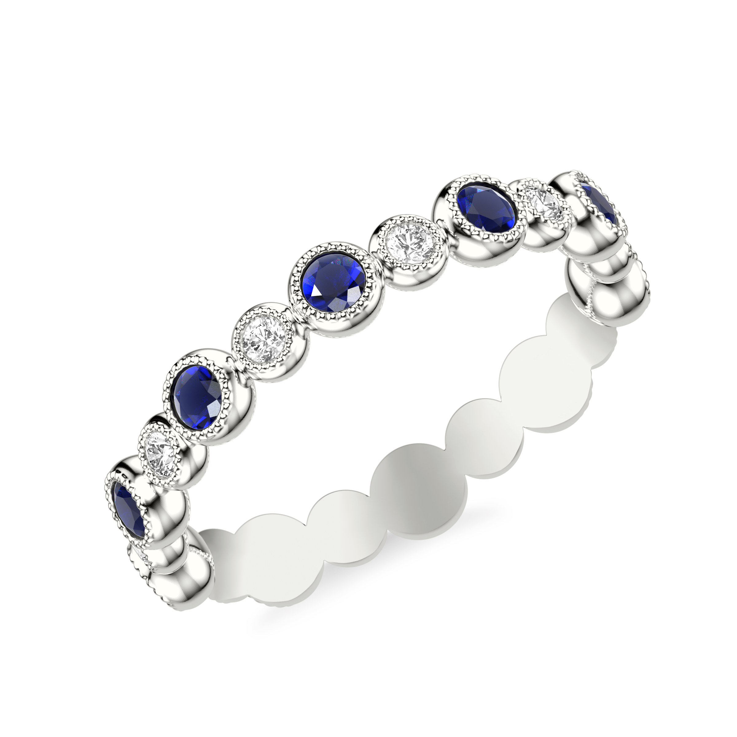 Diamond And Sapphire Bubble Eternity Wedding Band Platinum (Setting Price)
