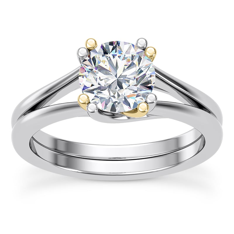 Tori Double Prong Mixed-Metal Hidden Halo Engagement Ring - 14K