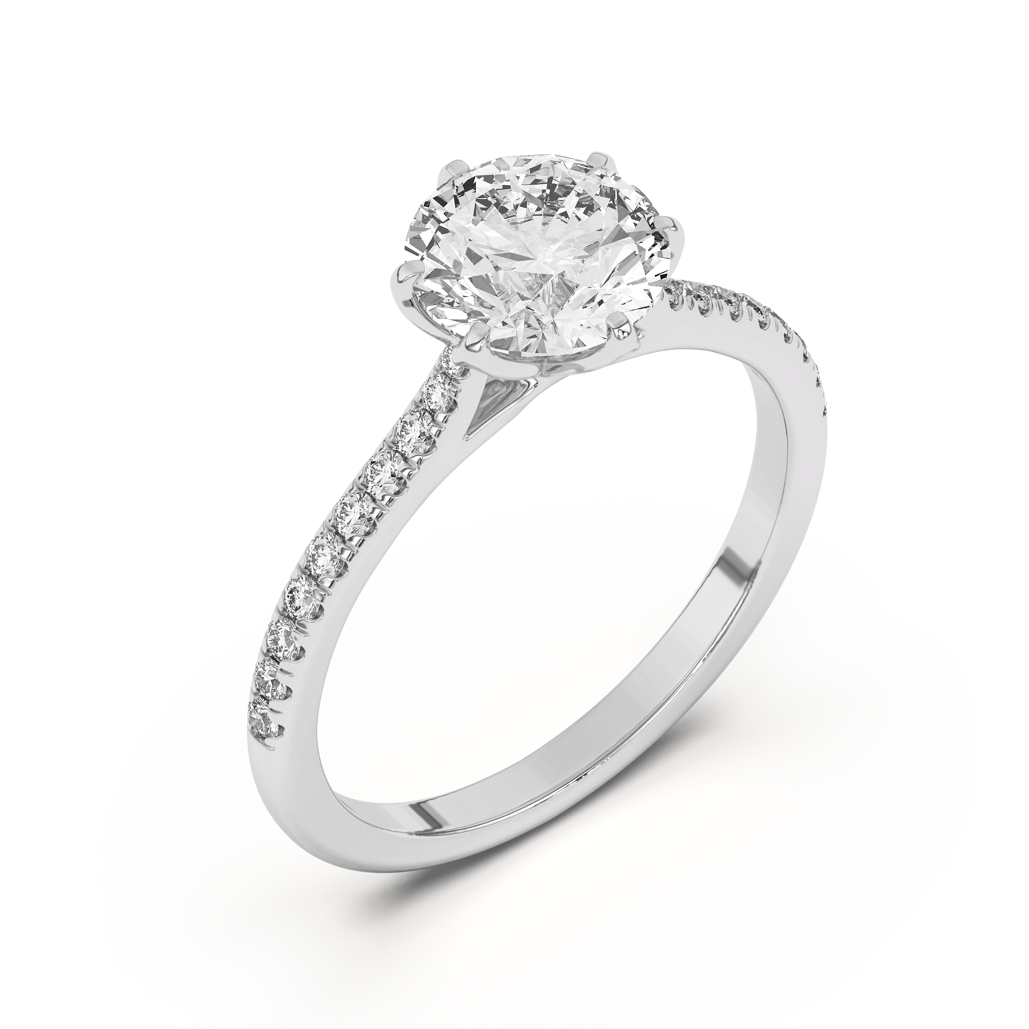 Marigold Tulip Inspired 6 Prong Lab Engagement Ring - 14K White Gold