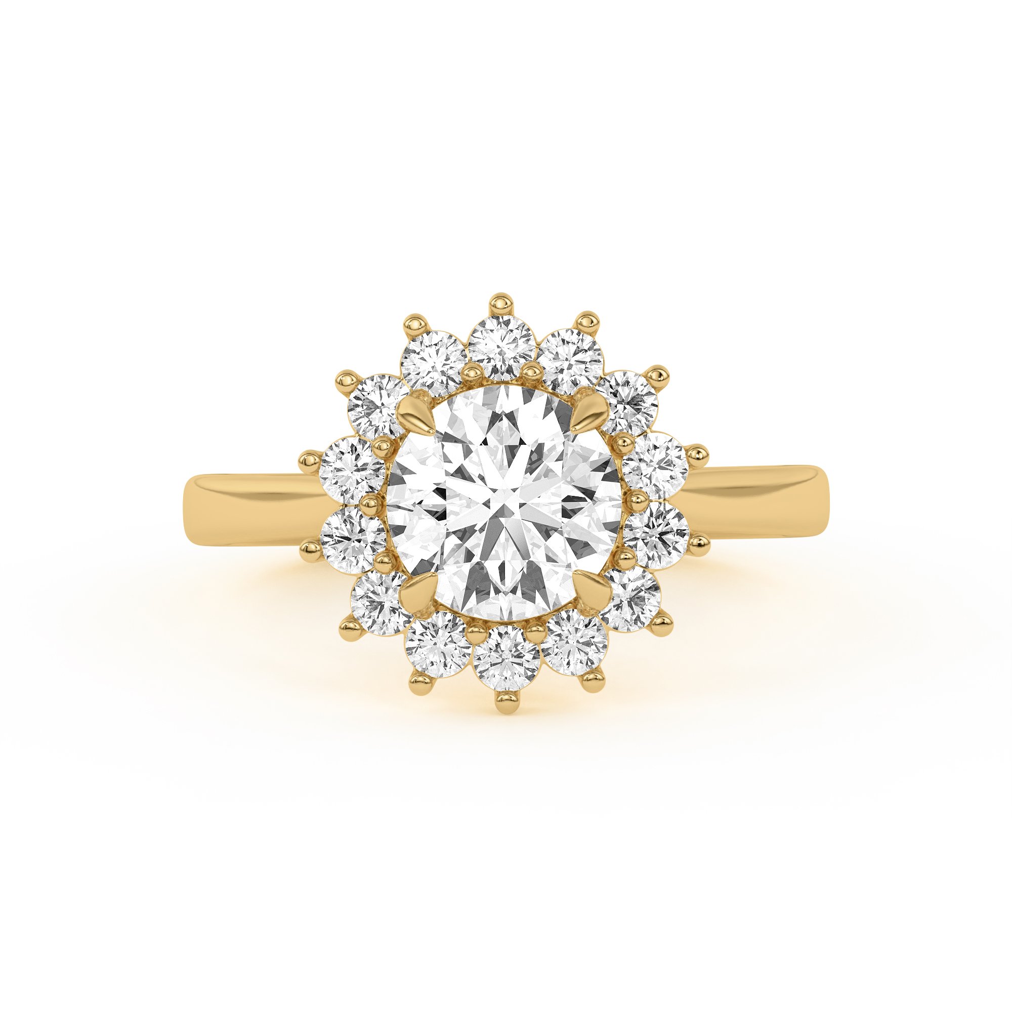 Nova Burst Halo Engagement Ring - 14K Yellow Gold