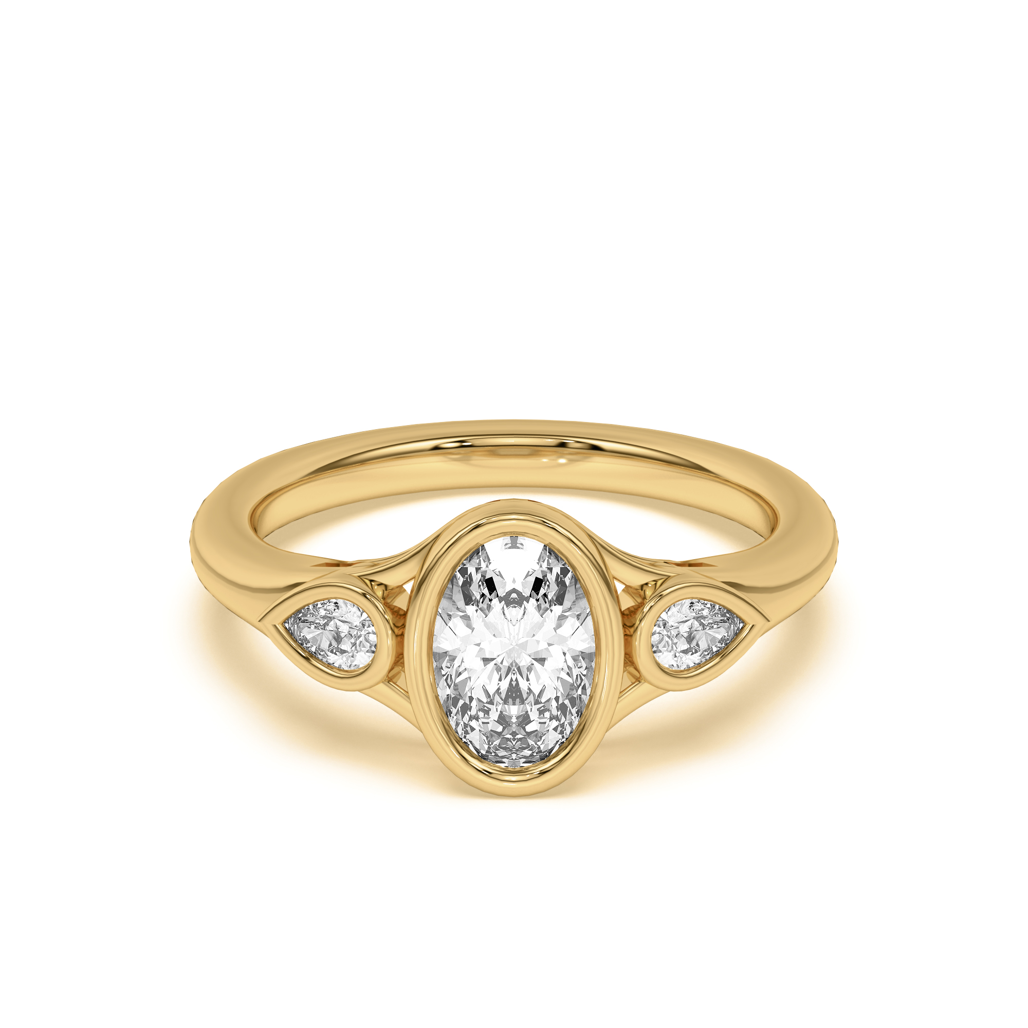 Lani Pear Bezel Three-Stone Engagement Ring 14K Yellow Gold