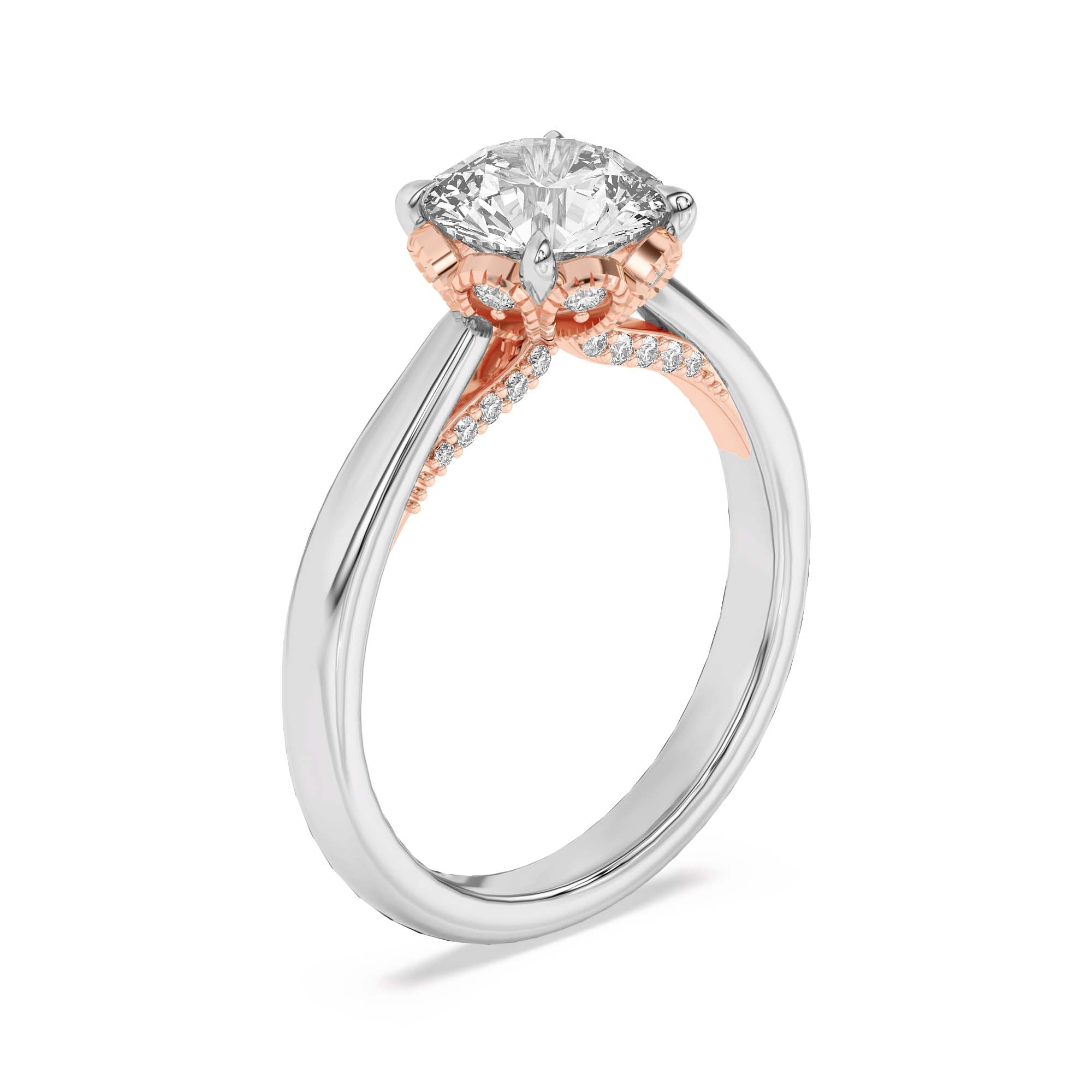Roselle Petal Hidden Halo Engagement Ring Platinum Rose Gold 18k