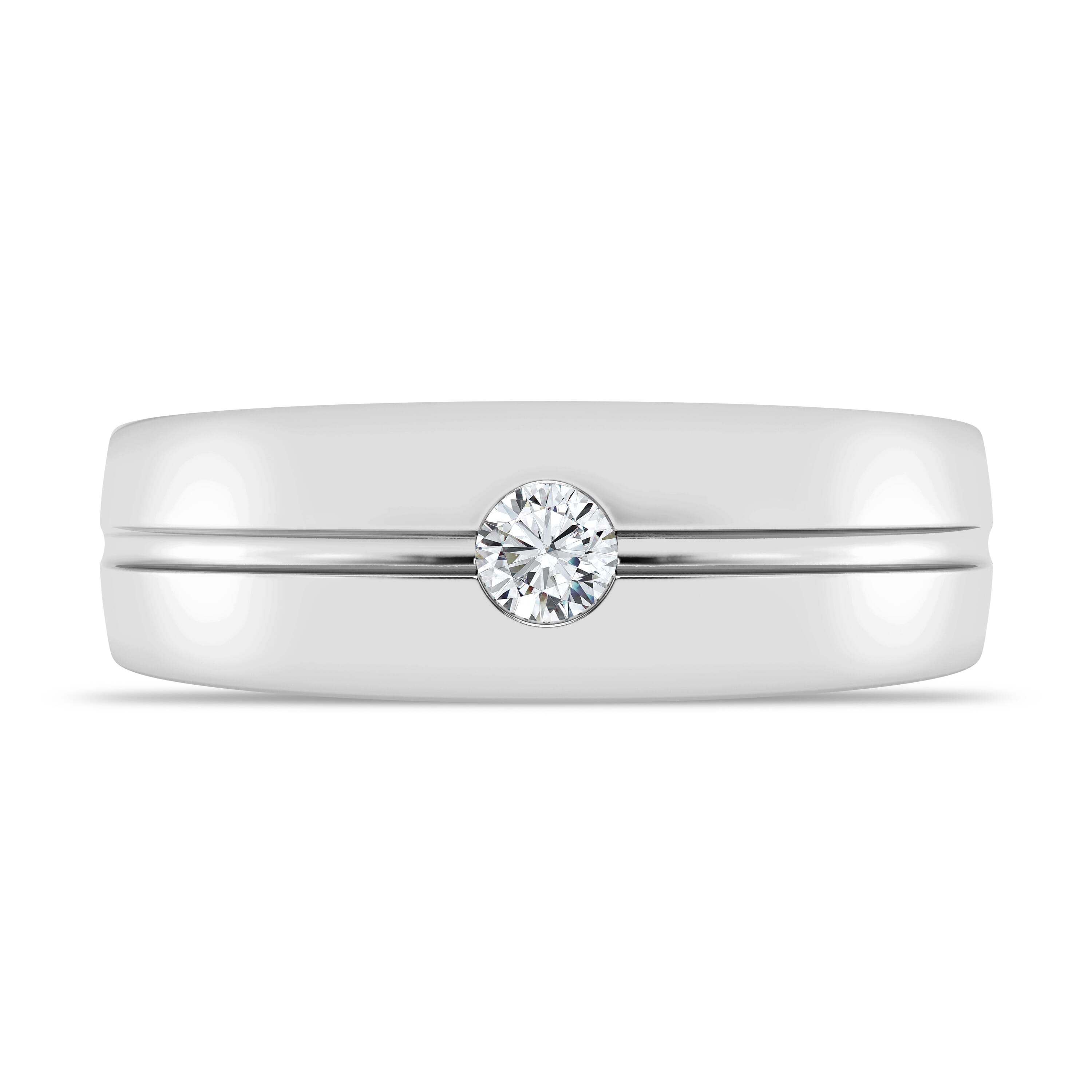 Grooved Lab Diamond Solitaire Band (7mm) - 14K White Gold