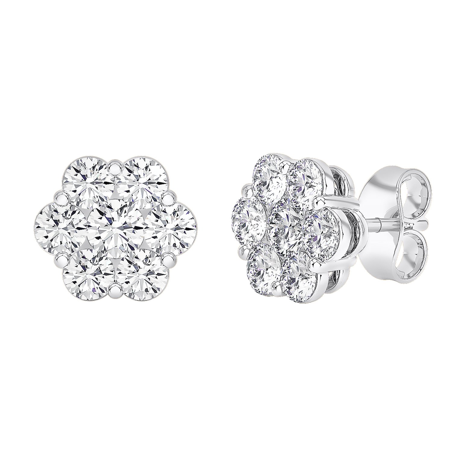 ゆ② Floral Lab Diamond Cluster Earrings (2 ct. tw.) - 14K White Gold