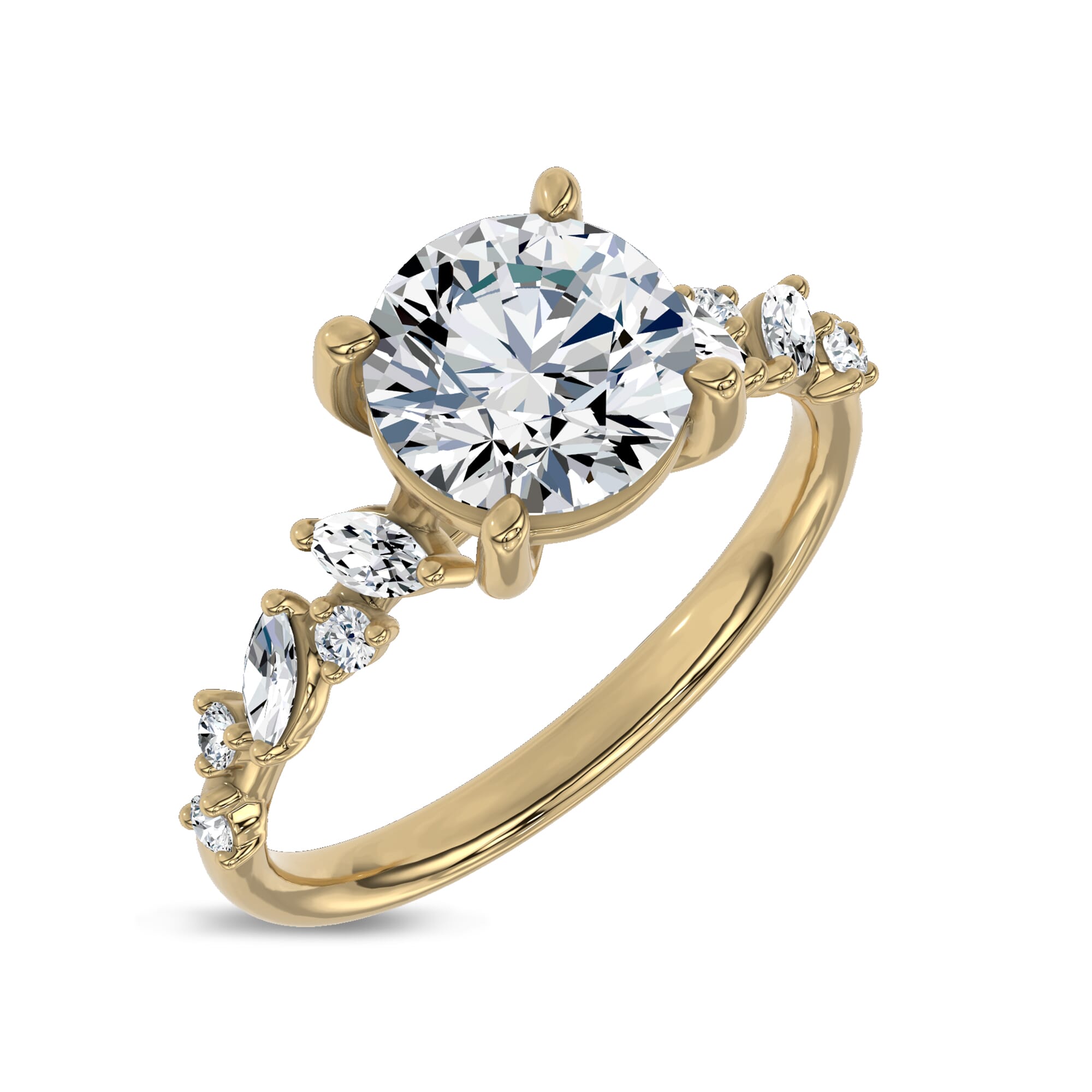 Hayley Scattered Lab Diamond Engagement Ring - 14K Yellow Gold