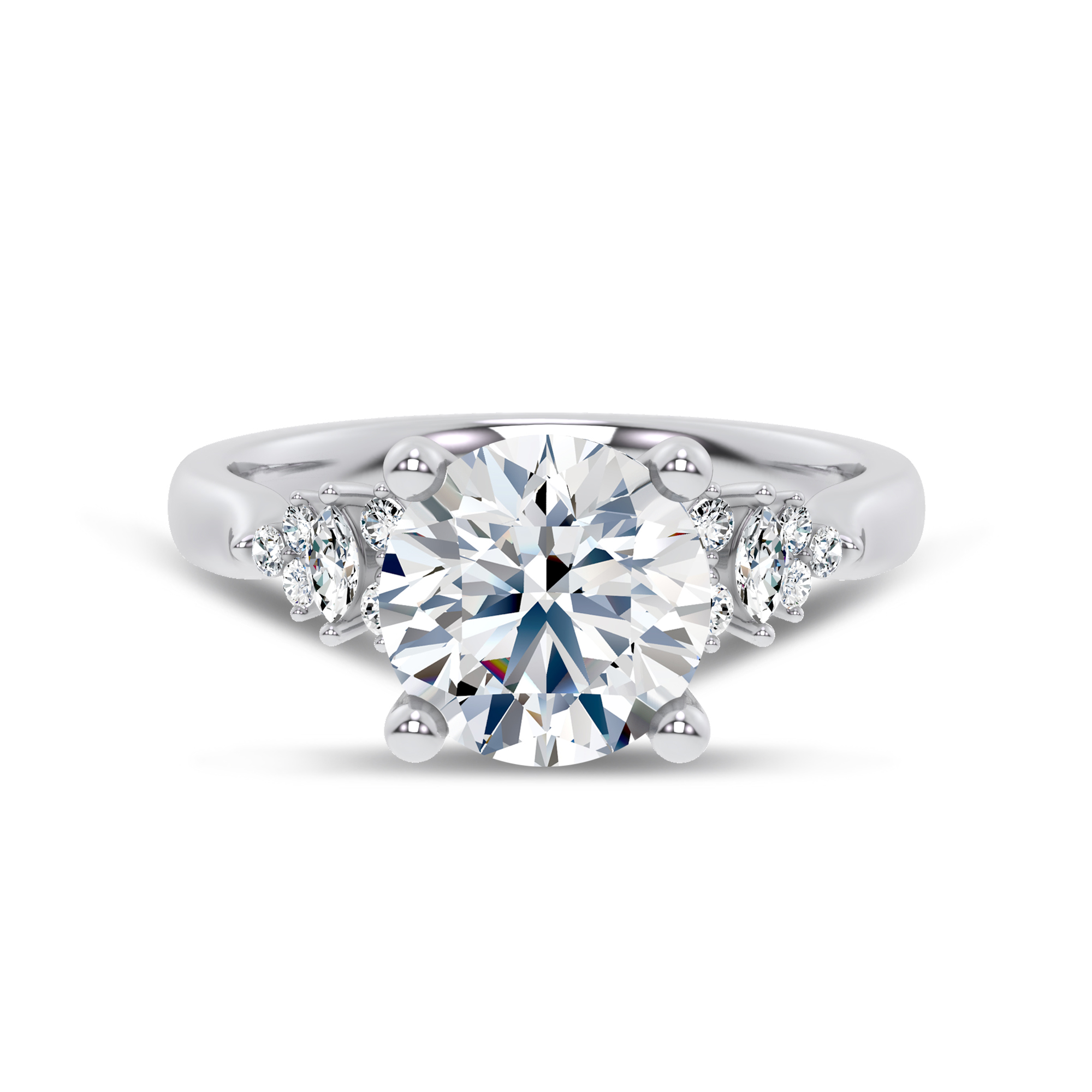 Almita Marquise And Round Diamond Engagement Ring - 14K White Gold