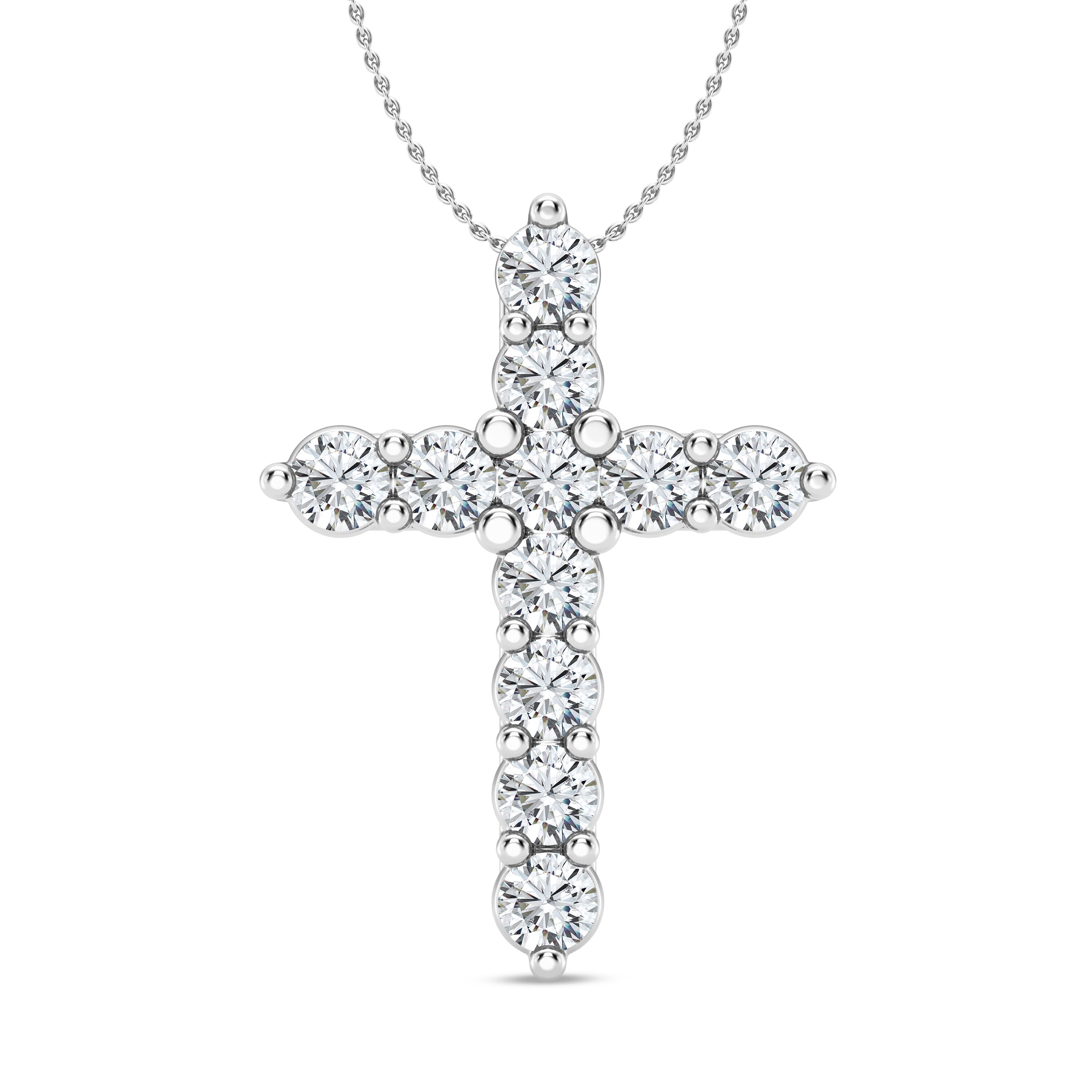 ꕤclara* 【3点】 Classic Shared Prong Lab Diamond Cross Necklace (3 ct. tw