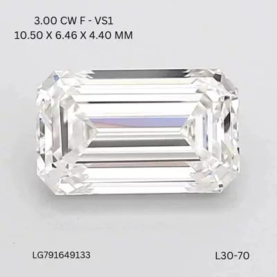 3.00ct F VS1 Excellent Cut Emerald Lab Grown Diamond