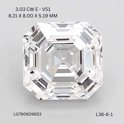 3.03ct E VS1 Rare Carat Ideal Cut Asscher Lab Grown Diamond