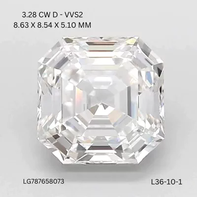 3.28ct D VVS2 Rare Carat Ideal Cut Asscher Lab Grown Diamond