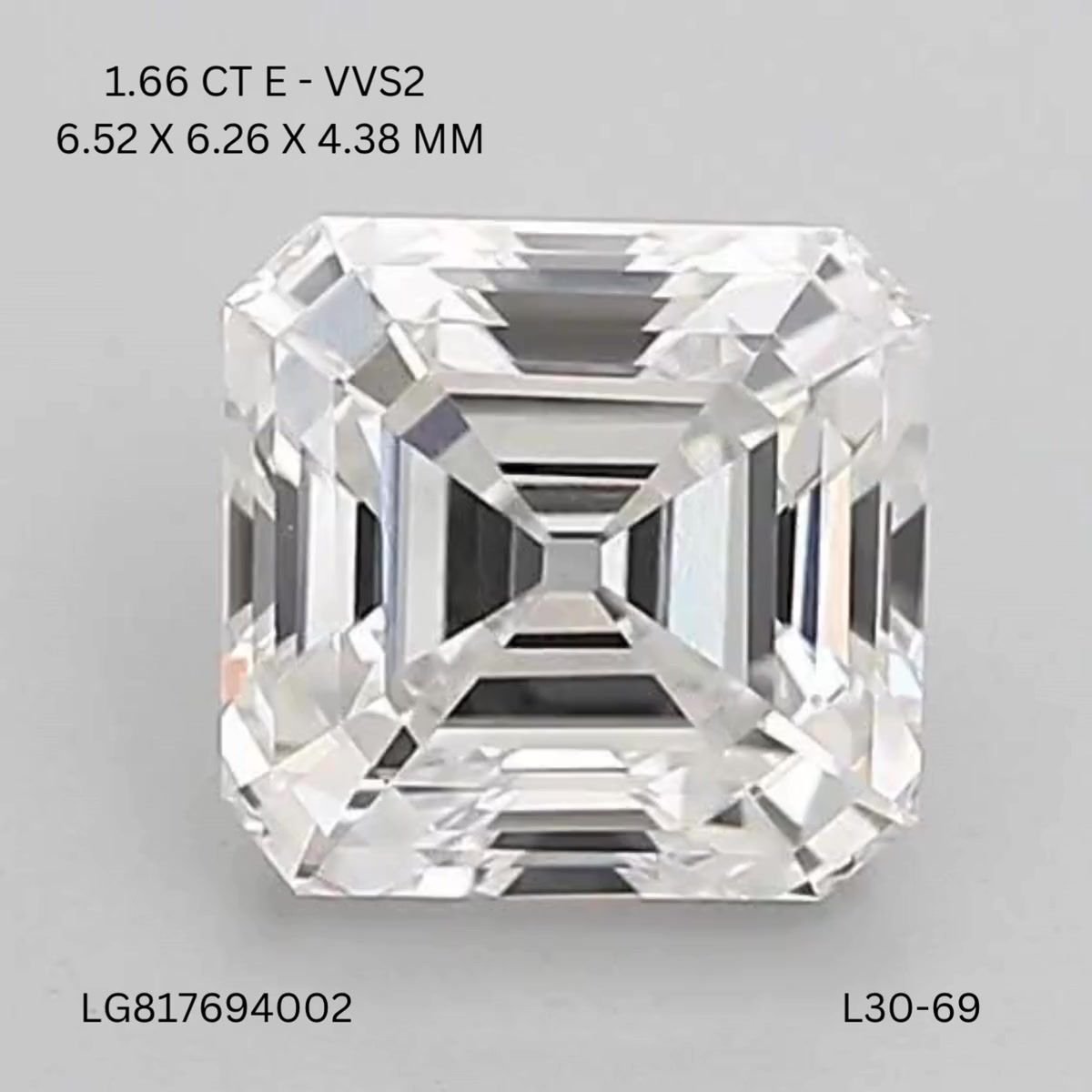 1.66ct E VVS2 Very Good Cut Asscher Lab Grown Diamond