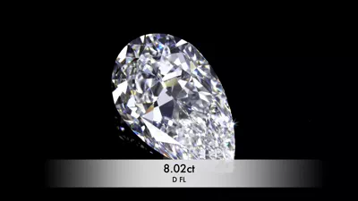 8.02ct D FL Rare Carat Ideal Cut Pear Diamond
