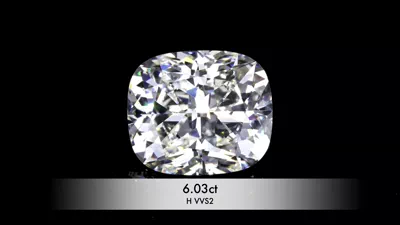 6.03ct H VVS2 Rare Carat Ideal Cut Cushion Diamond