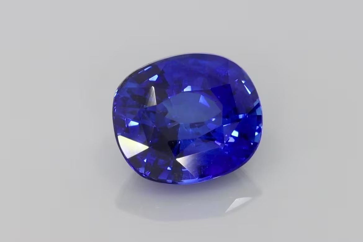 4.03 Carat Vivid Blue Cushion Sapphire