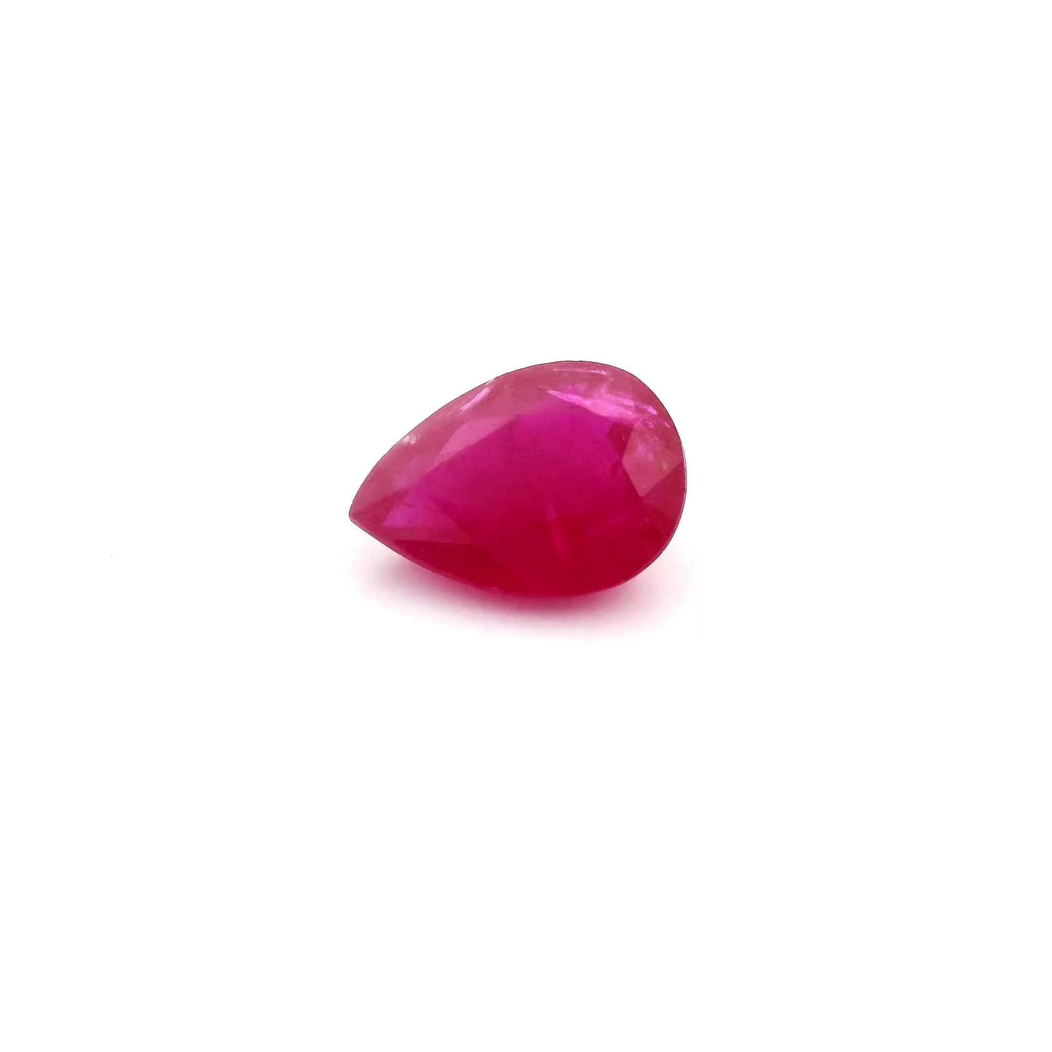 1.34 Carat Intense Red Pear Ruby