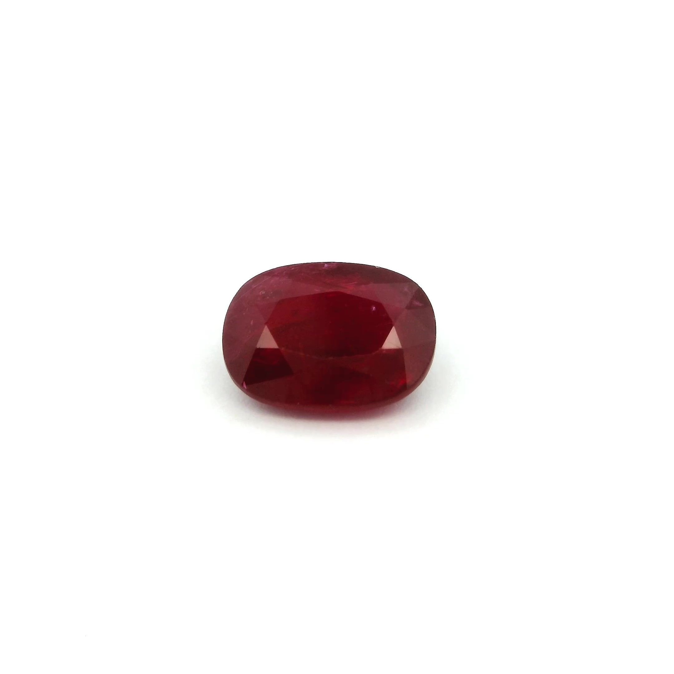 1.71 Carat Intense Red Cushion Ruby