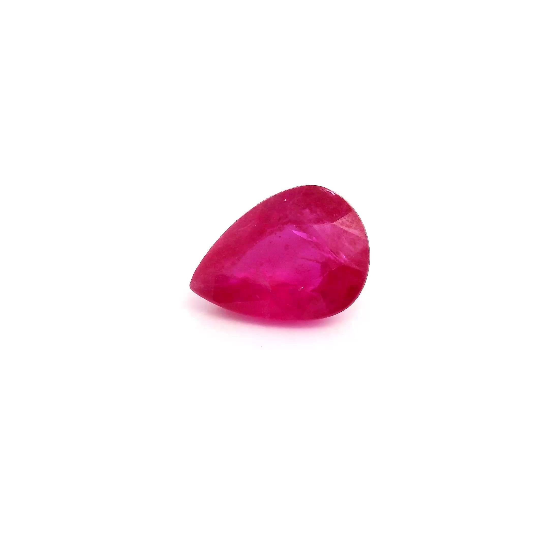 1.43 Carat Intense Red Pear Ruby