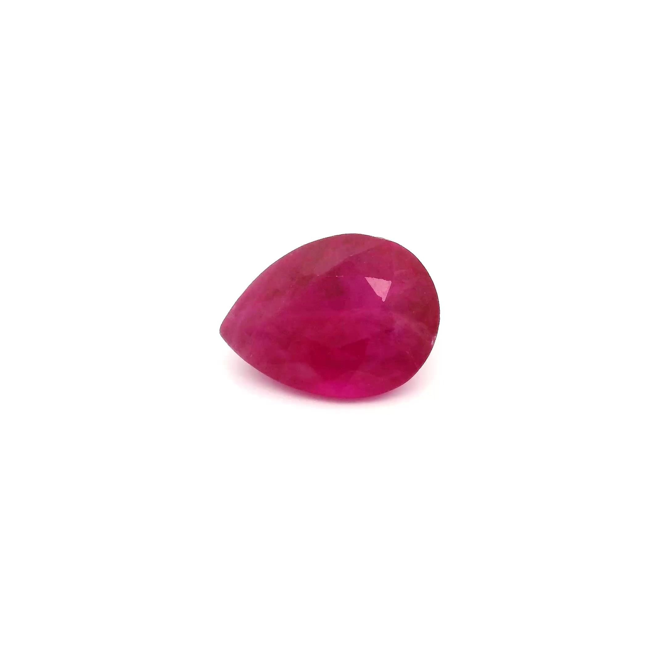 1.66 Carat Intense Red Pear Ruby