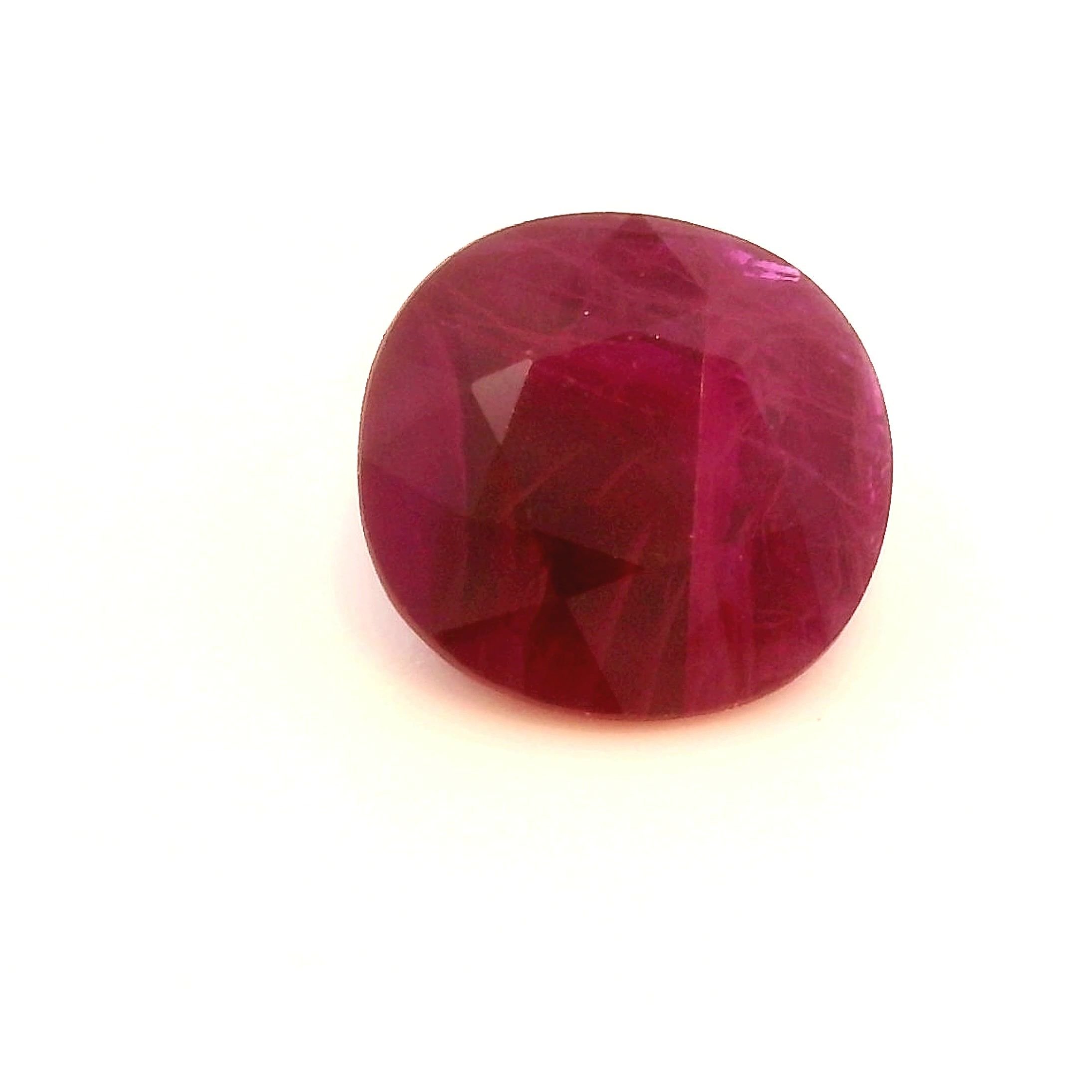 1.74 Carat Deep Red Cushion Ruby