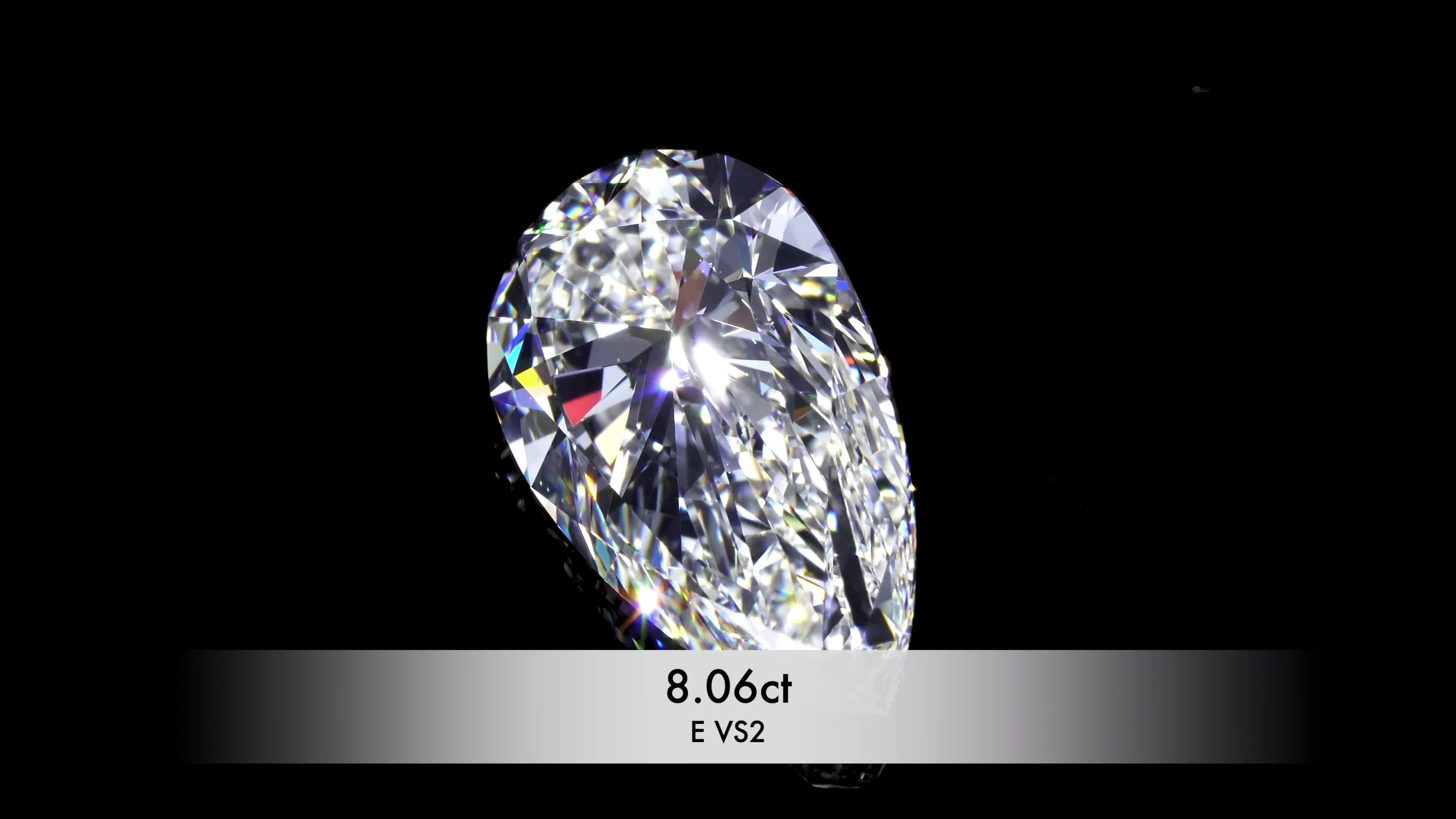 8.06ct E VS2 Rare Carat Ideal Cut Pear Diamond