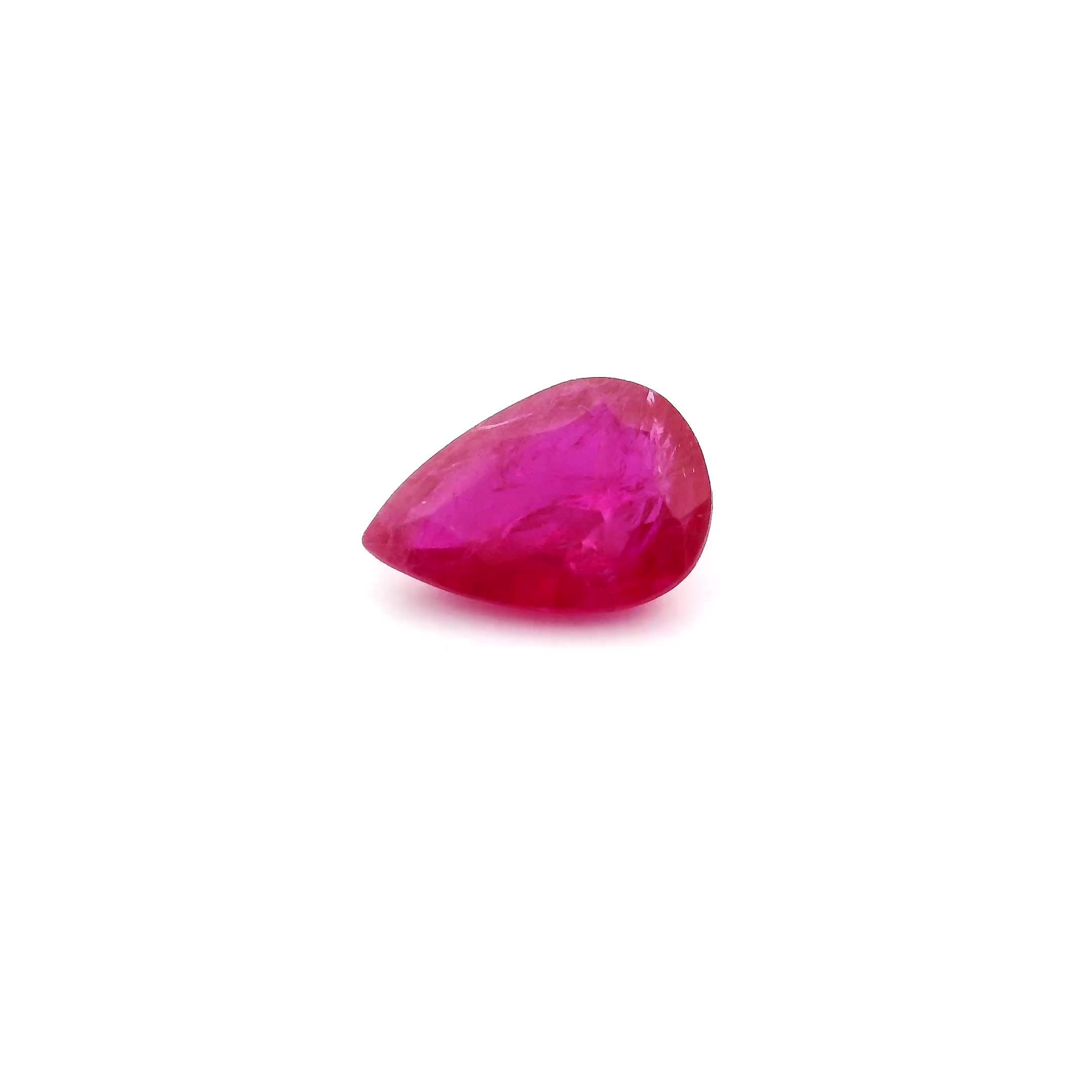 1.06 Carat Intense Red Pear Ruby