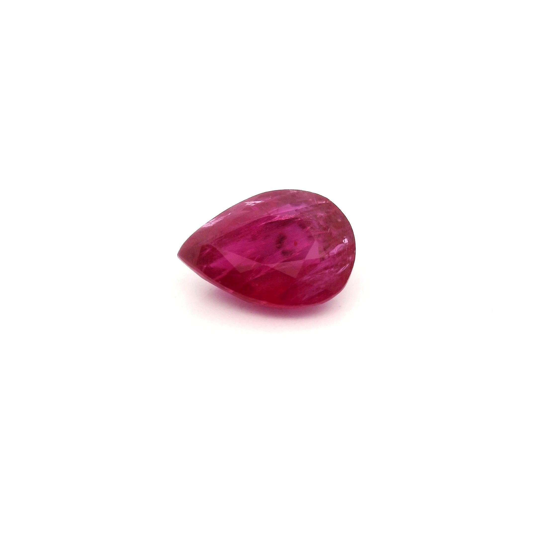 1.39 Carat Intense Red Pear Ruby