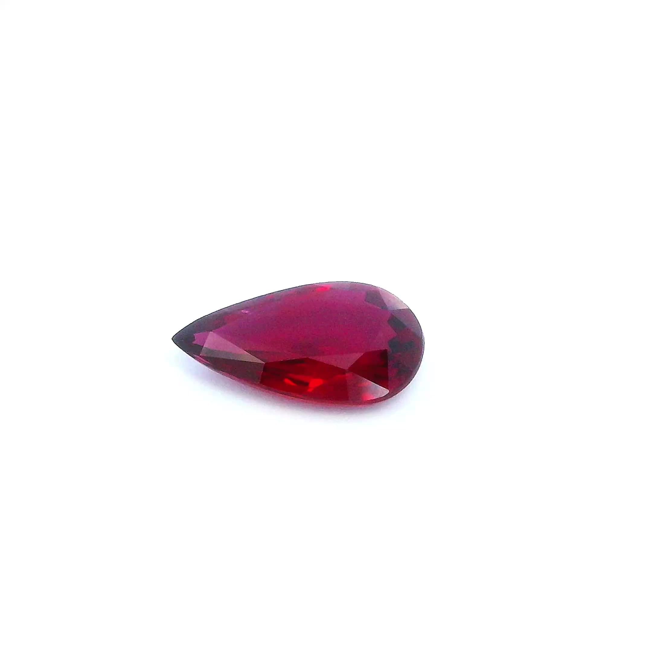 1.73 Carat Red Pear Ruby